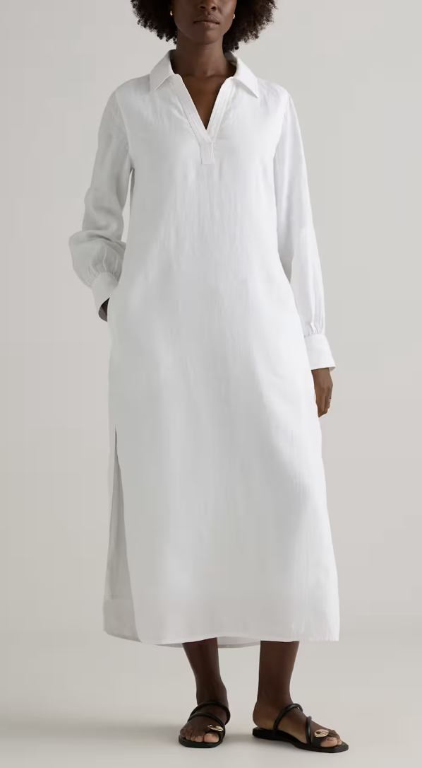 Quince Linen Popover Maxi Dress LINEN MAXI DRESS FOR WOMEN OVER 40 50 60 SUMMER