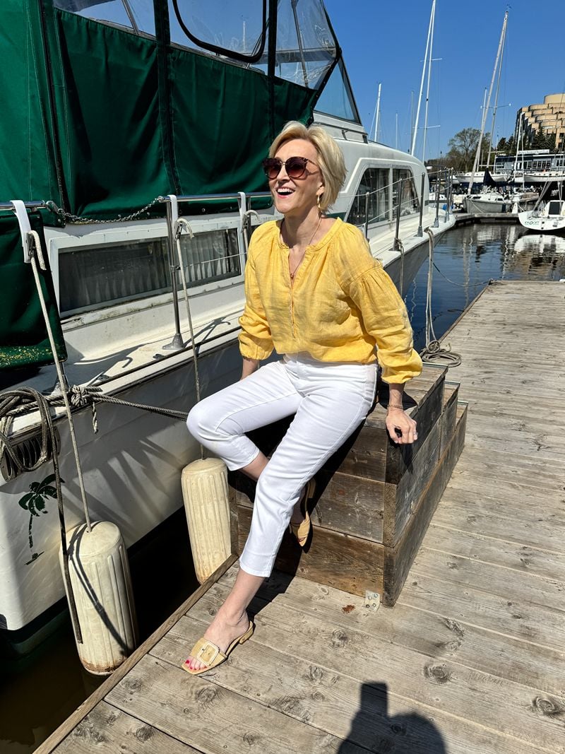 yellow linen peasant blouse