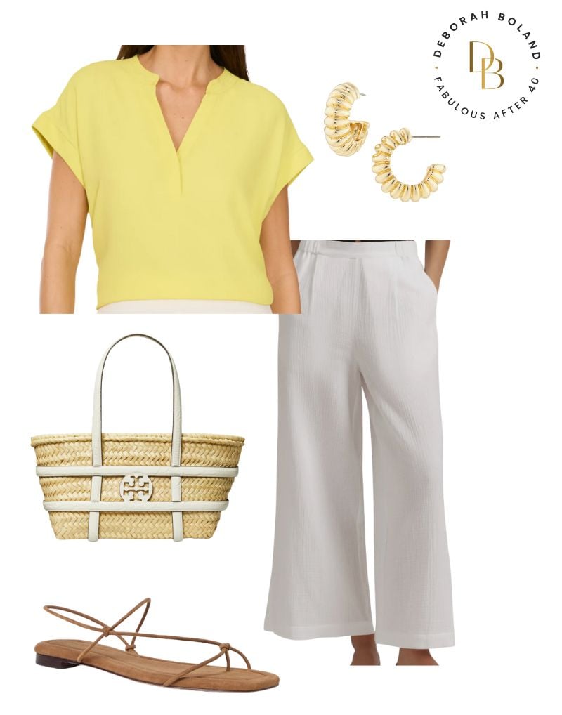 yellow split neck blouse