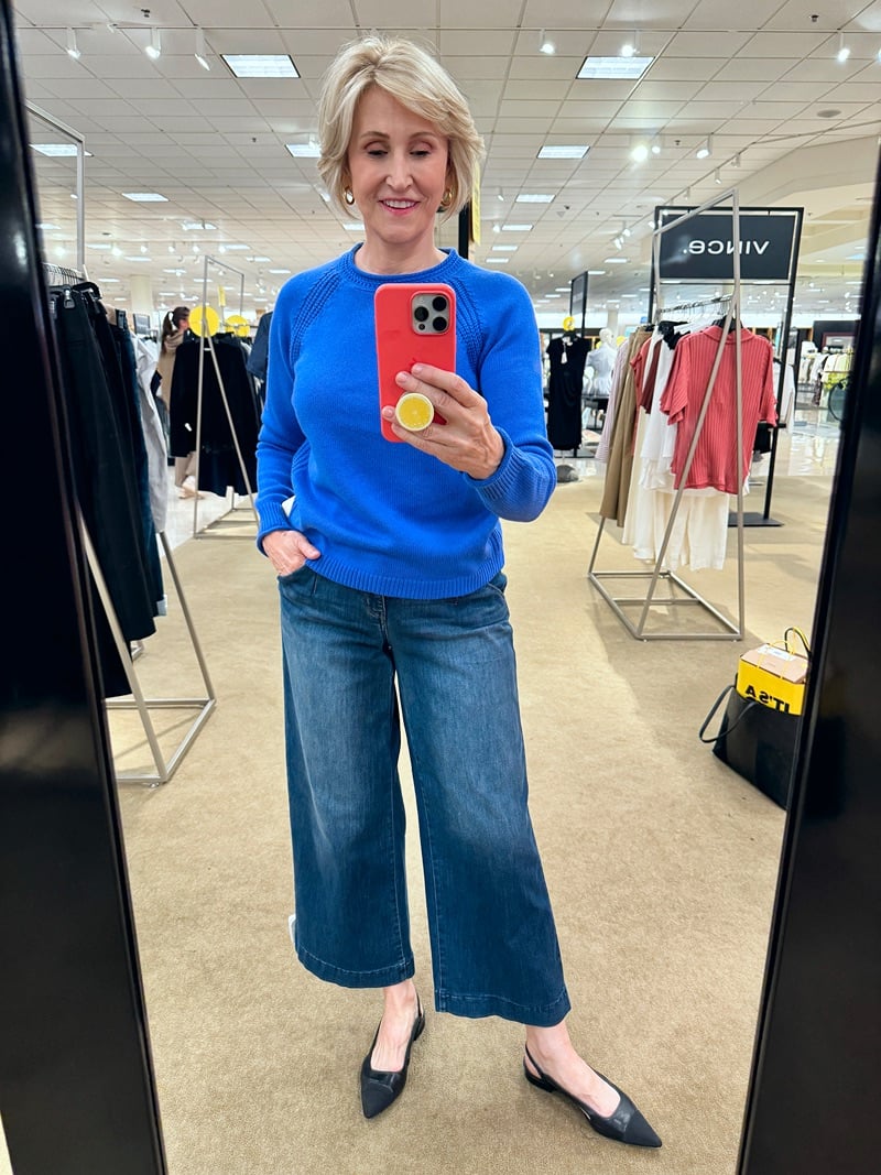Blue sweater cropped pants