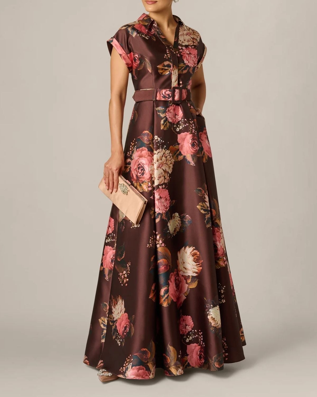 Brown and floral print long gown
