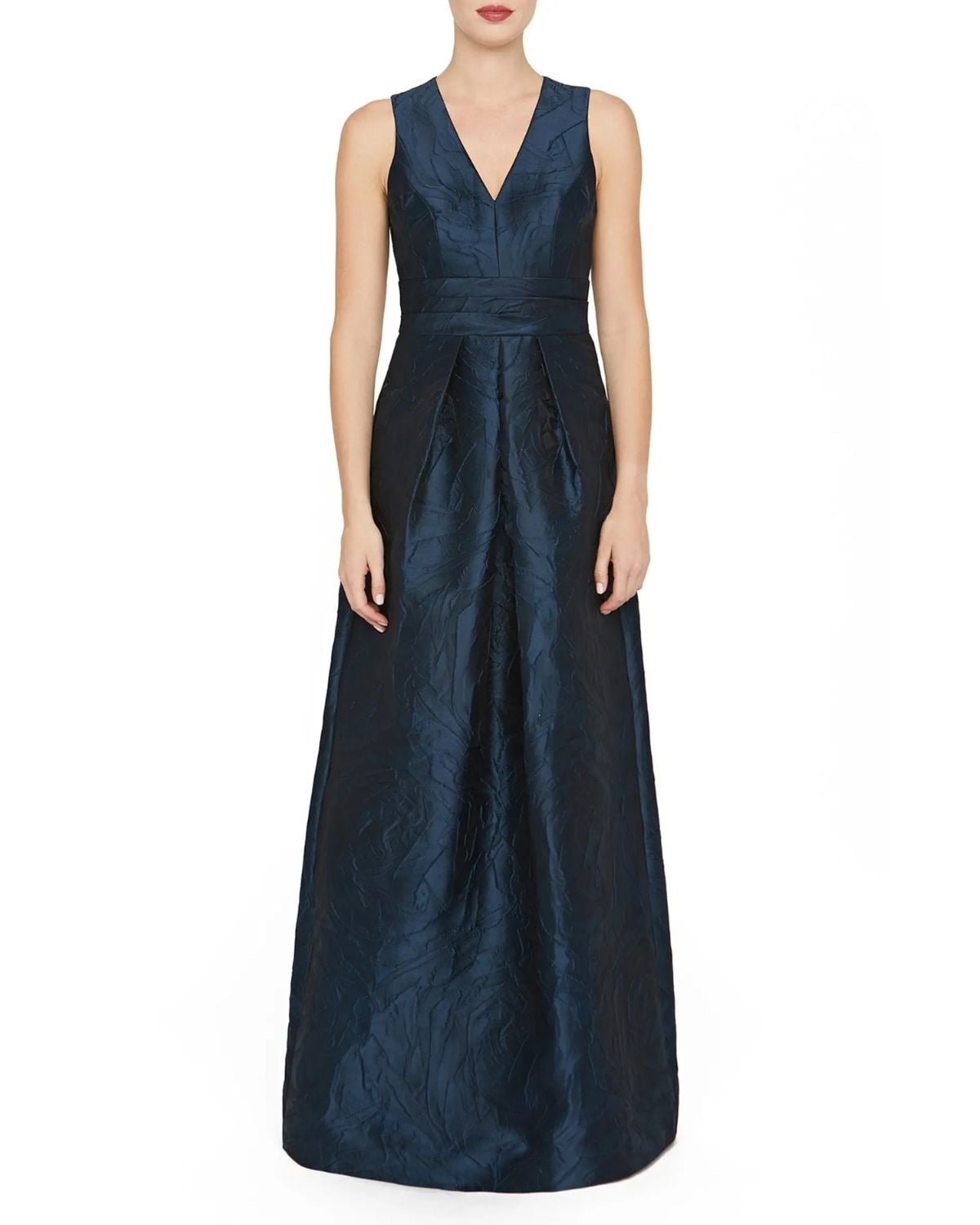 Crinkle pleated gown in Blue Opal