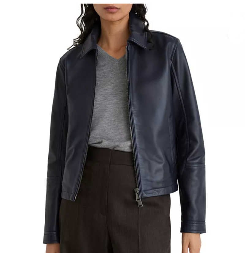 blue leather moto jacket