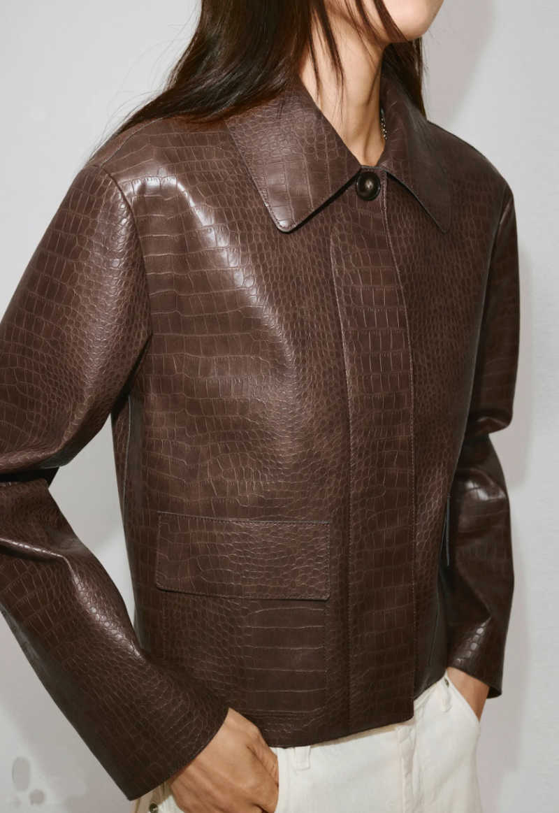 Faux croc leather jacket - brown