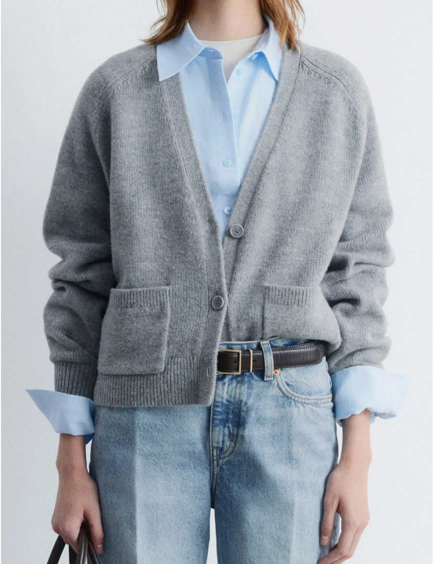 gray cardigan - half tuck