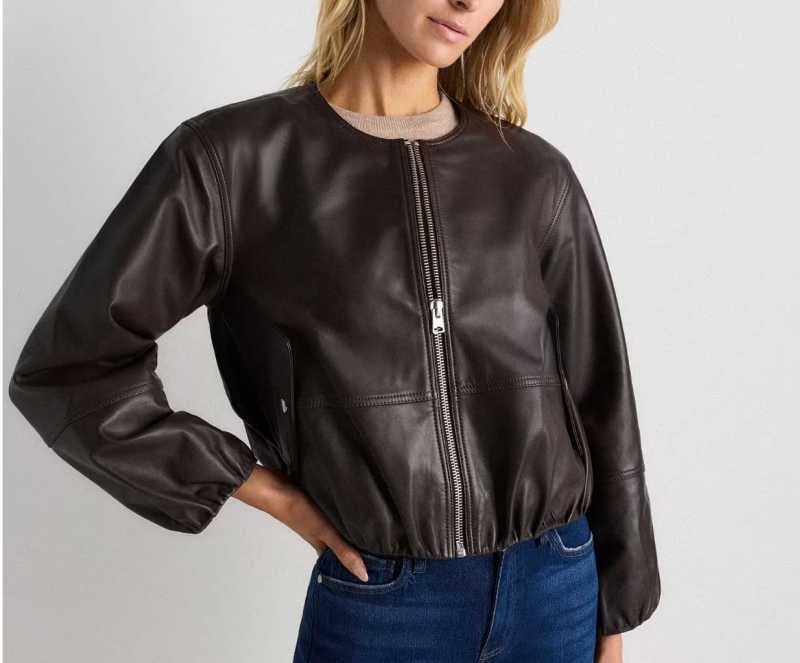 brown Quince collarless cropped leather jacket