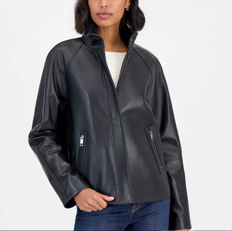Calvin Klein Stand Collar Leather Jacket