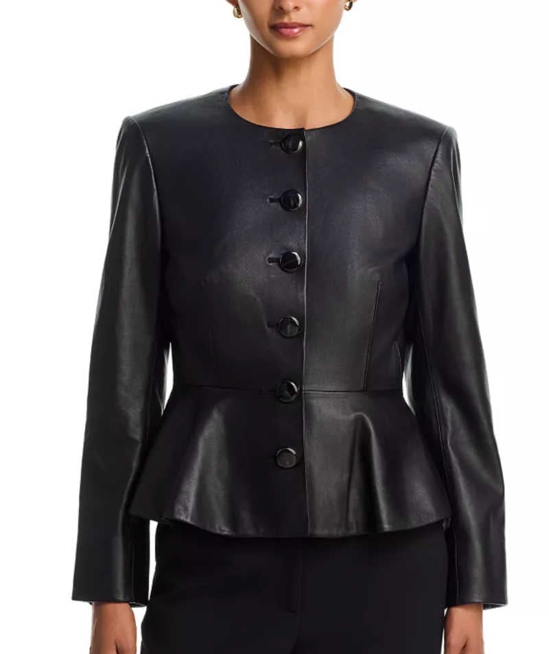 Veronica Beard peplum flare leather jacket