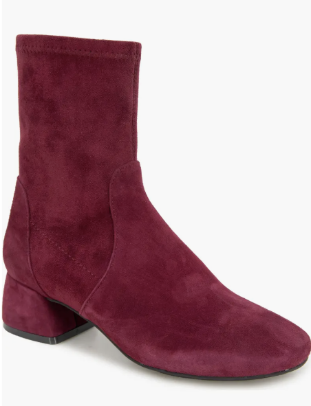 statement burgundy suede bootie for women over 50