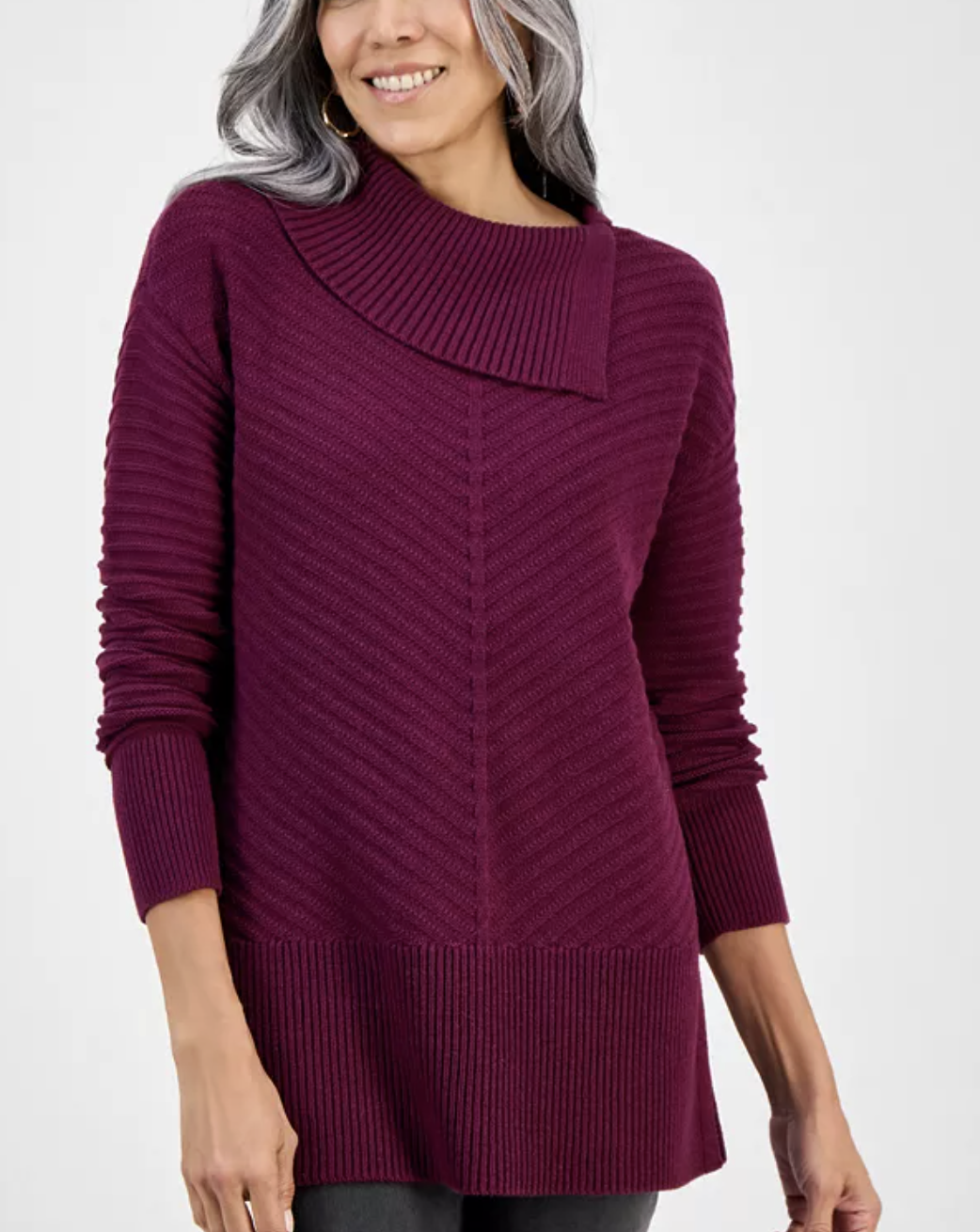FLATTERING ENVELOPE NECK TUNIC SWEATER FOR FALL AND WINTER WOMEN OVER 40