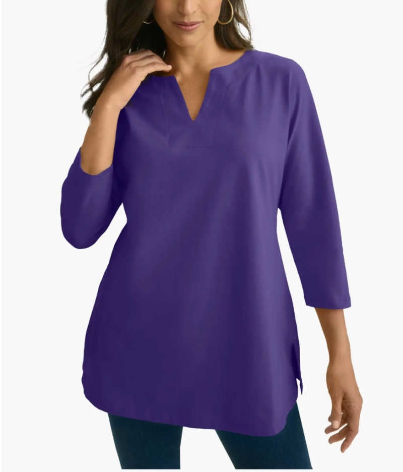 purple split neck tunic for leggings
