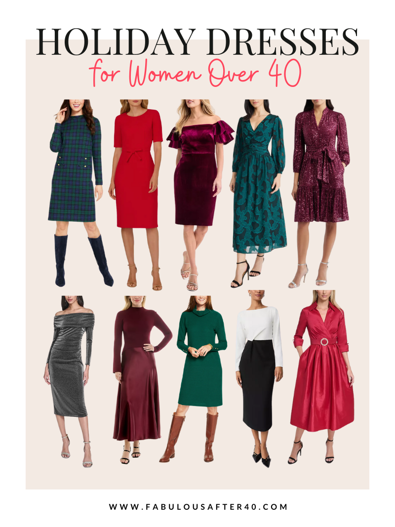Flattering holiday dresses for christmas parties events dinners weddings women over 40 50 60
