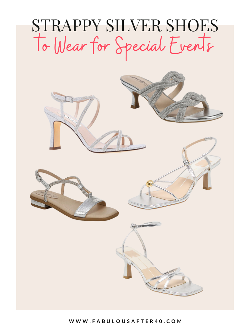STRAPPY SILVER SHOES TO WEAR TO SPECIAL EVENTS WEDDINGS HOLIDAY PARTIES