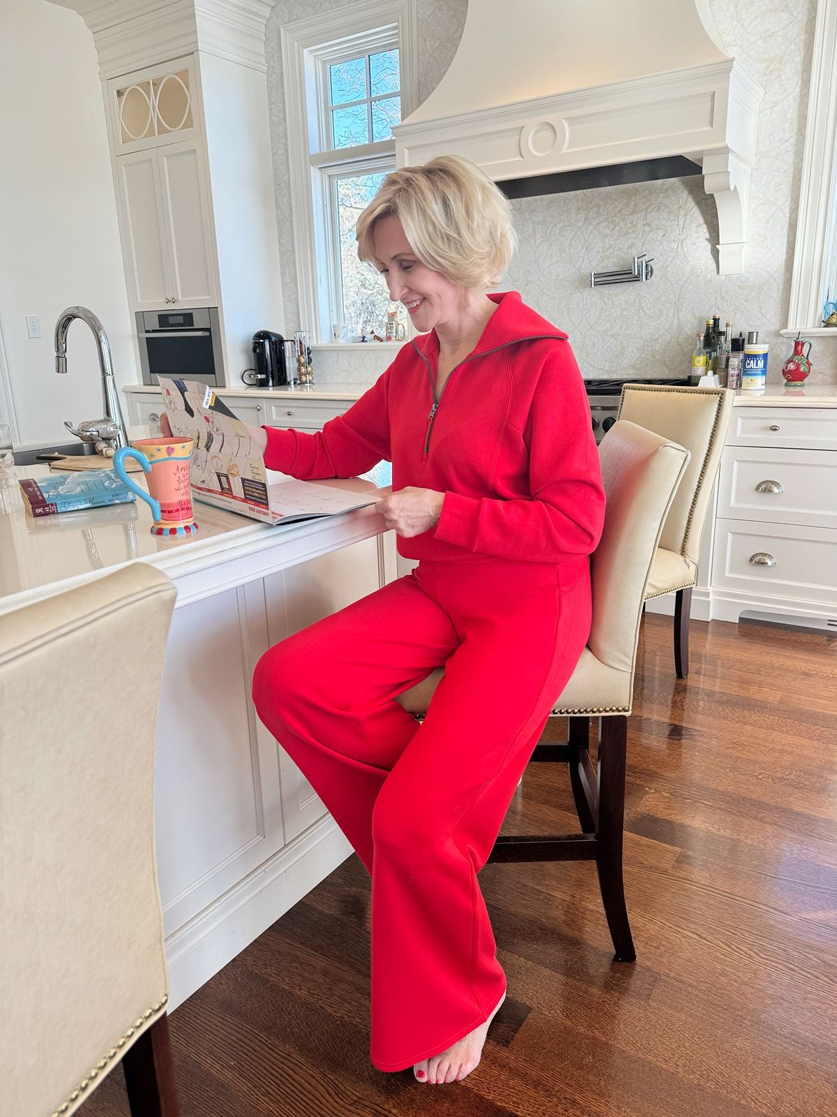 Red spanx zip top and pants