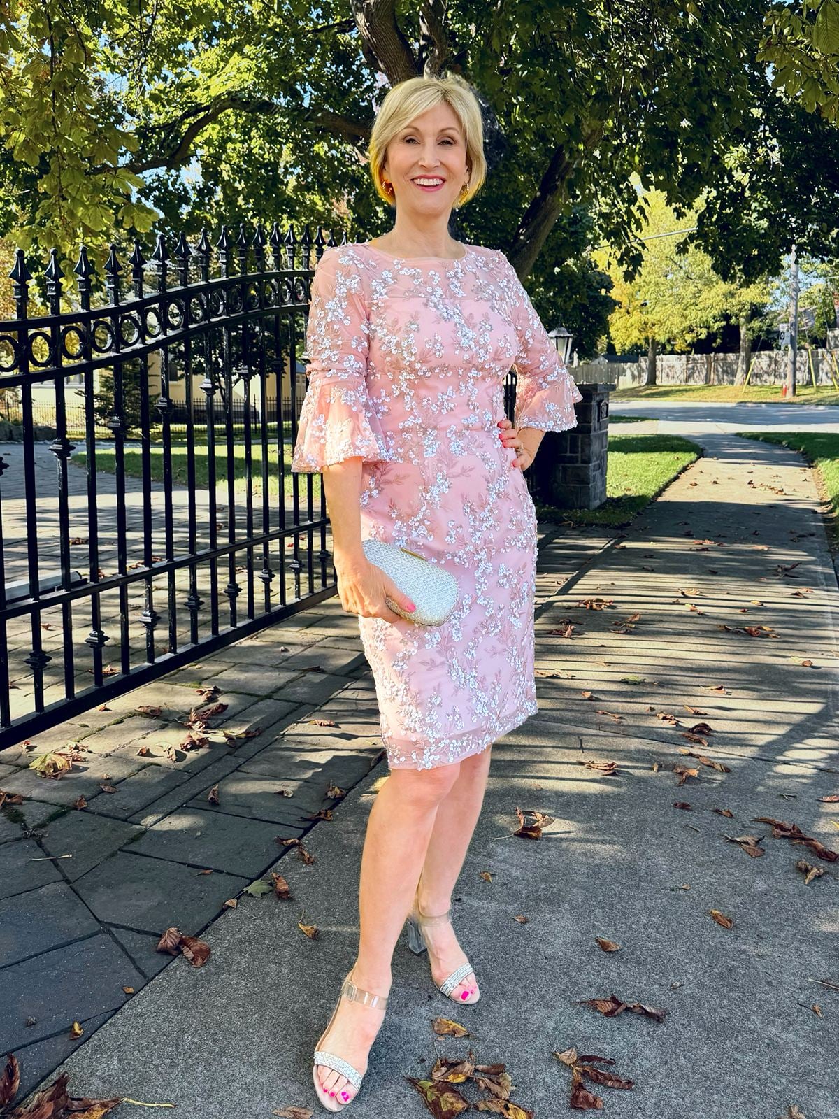 wedding guest dress- pink sparkly with crystals