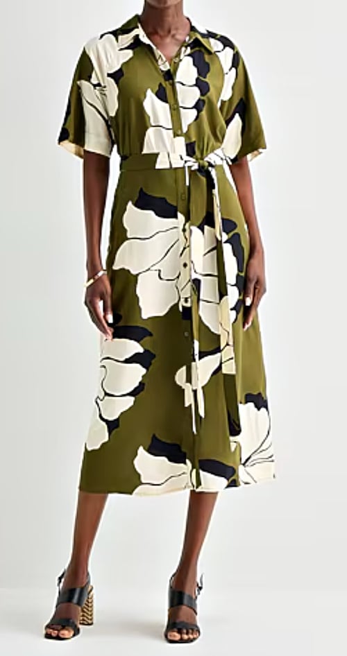 Floral Print Short Sleeve Tie Belt Shirt Dress