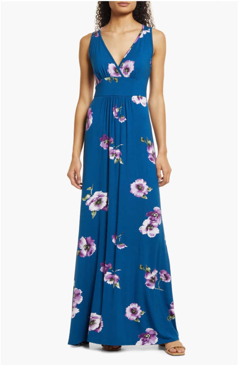 blue floral empire maxi dress