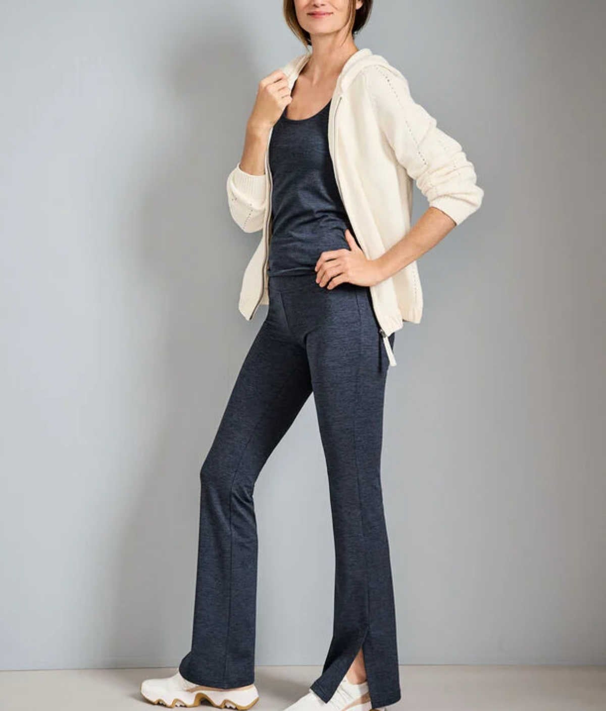 brushed finish split leg flare leggings