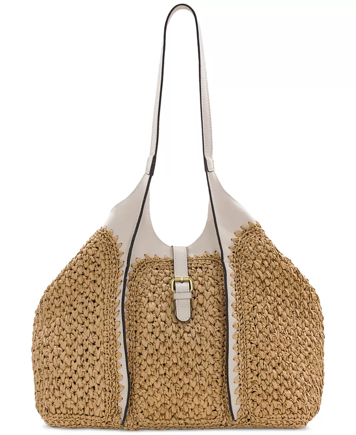 Santorini Medium Woven Straw Satchel Handbag