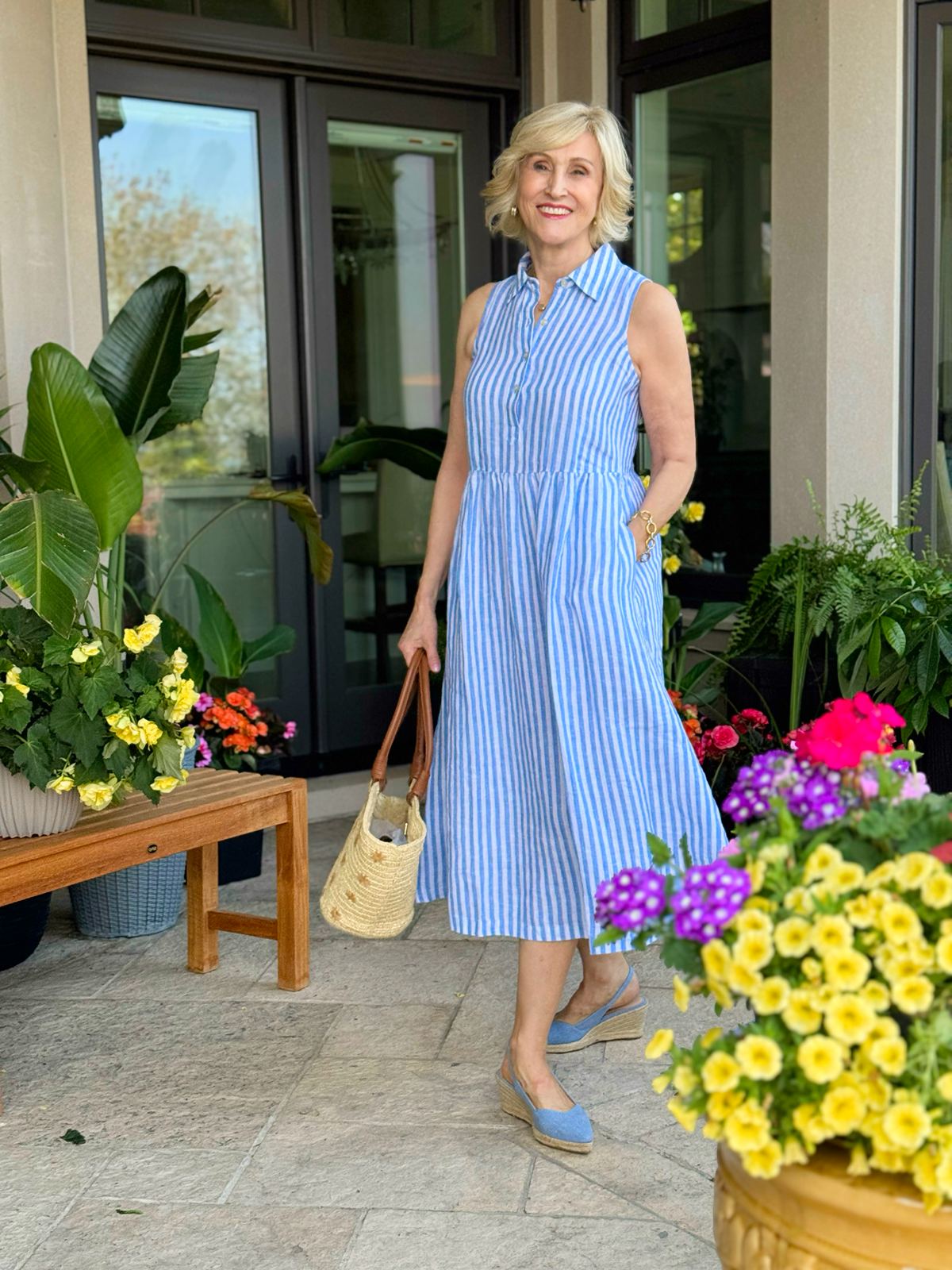 blue striped linen shirtdress