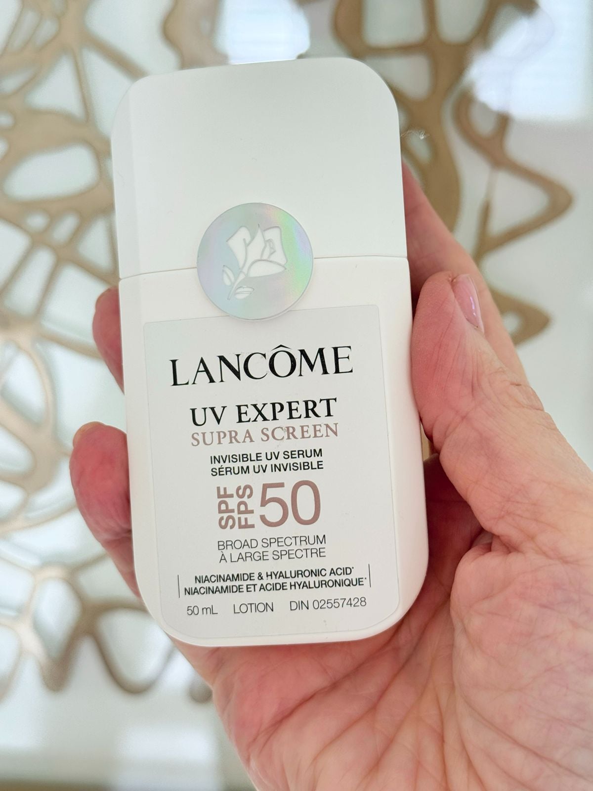Lancôme UV Expert Supra Screen SPF 50 invisible UV serum sunscreen recommended by Deborah Boland for mature skin and daily face protection