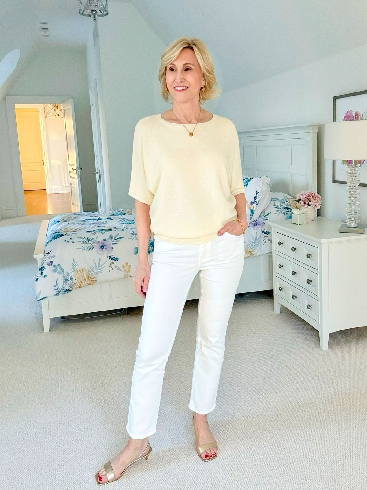 Best Slim Straight White Jeans: Quince Luna Stretch Slim Straight Jeans