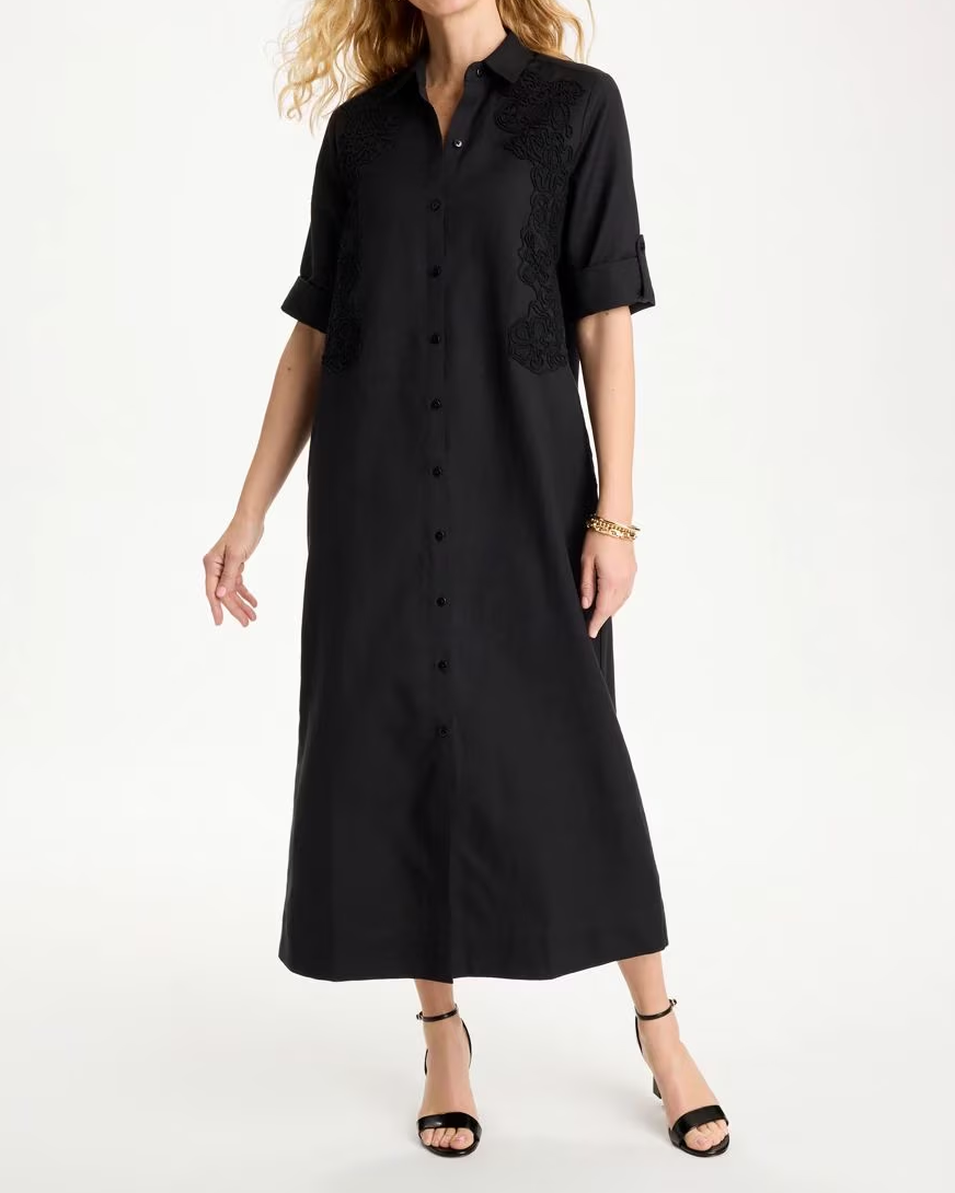 Embellished Linen-Cotton Shirtdress