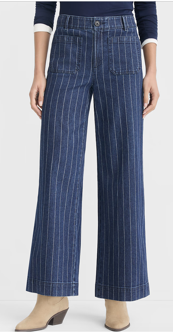 denim striped wide leg pants