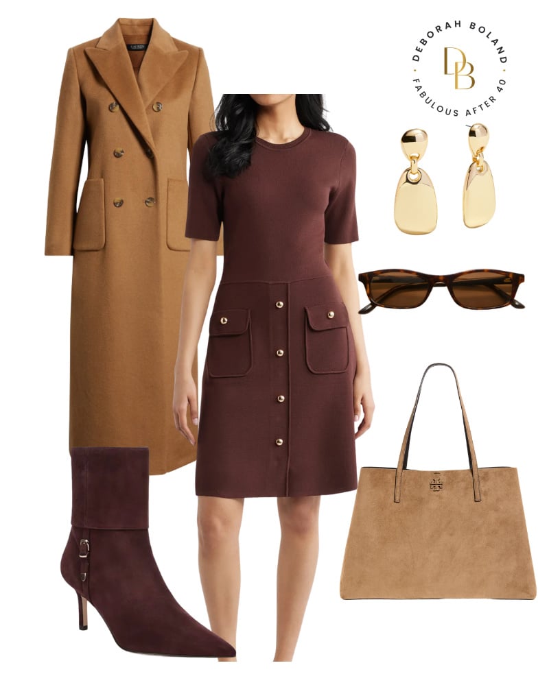 chocolate brown sweaterdress outfit