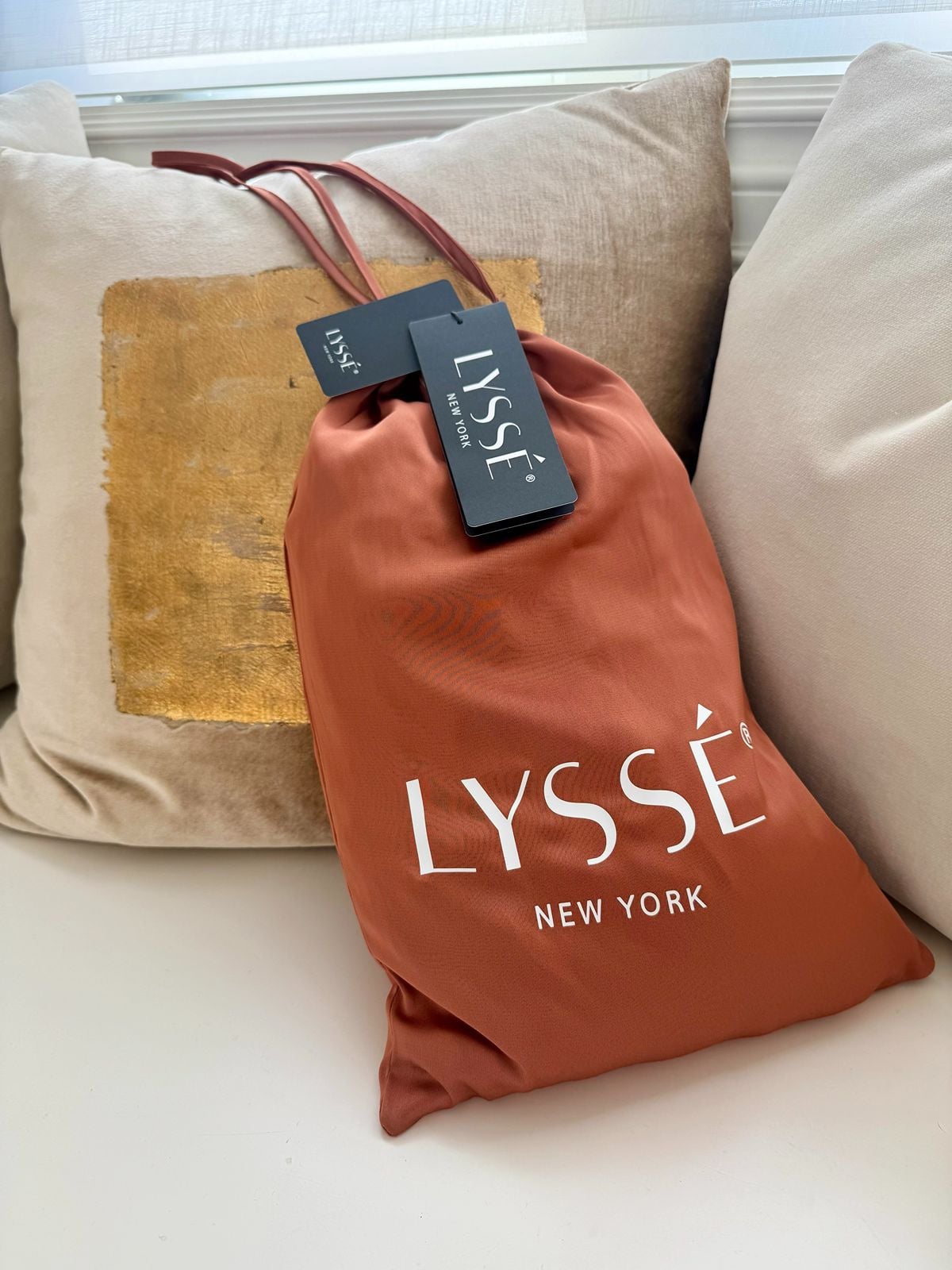 Lysee New York satin bag for rust satin pleated maxi dress
