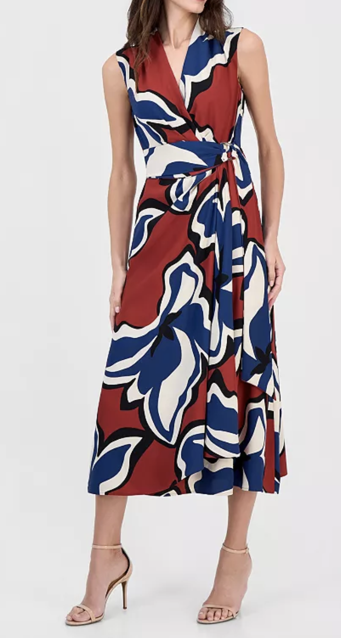 printed wrap midi dress