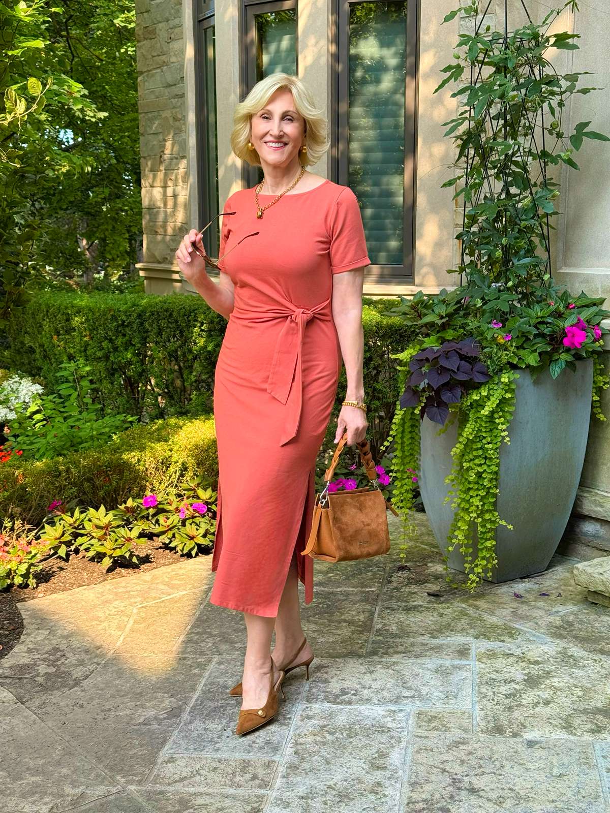 Quince Stretch Cotton Jersey Side Tie Midi Dress