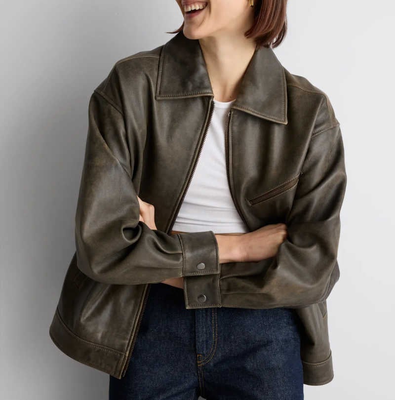 Quince distressed leather jacket