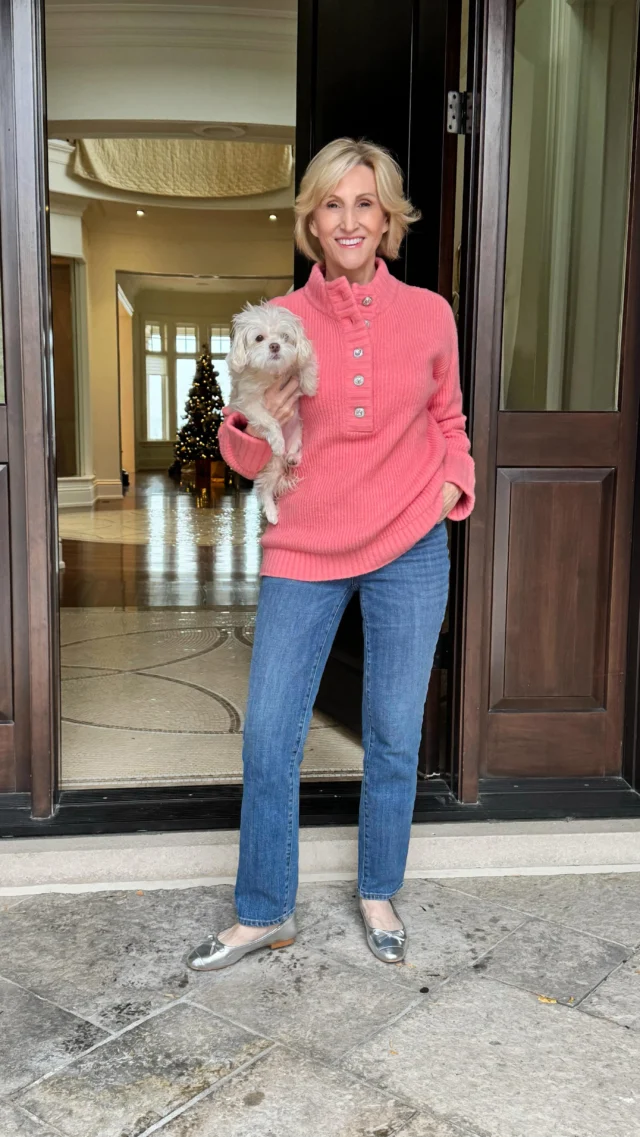 🩷Like this post and comment SHOP below to receive a DM with the link to shop this post on my LTK ⬇
https://liketk.it/5Et45

✨ Stepping into the season the comfy way — in my favorite @talbotsofficial slim straight jeans and the coziest pop of peach. Sometimes the best outfits are the simple ones that let you feel relaxed, polished, and ready for whatever the day brings.

A soft sweater, classic denim, a pair of easy flats, and of course my little sidekick… that’s my kind of everyday style. 💗🐾🐶

Here’s to cozy days, effortless outfits, and finding joy in the little moments.🤗

#talbots #talbotsofficial #sweaterweather🍂 #winterlook #winterstyles #over50style #over50andfabulous #over50fashion #