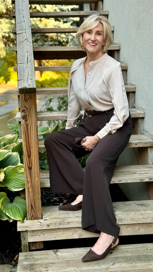 🩷Like this post and comment SHOP below to receive a DM with the link to shop this post on my LTK ⬇
https://liketk.it/5OgwG

Channeling all the chic vibes today ✨ Loving this ruffled @lyssenewyork ruffled blouse with high-waisted wide-leg trousers—then added a little luxe with these velvet pointed kitten heels. Effortless, polished, and just a touch playful 🖤

#lyssenewyork #over50style #over50andfabulous #over50women #over50fashion