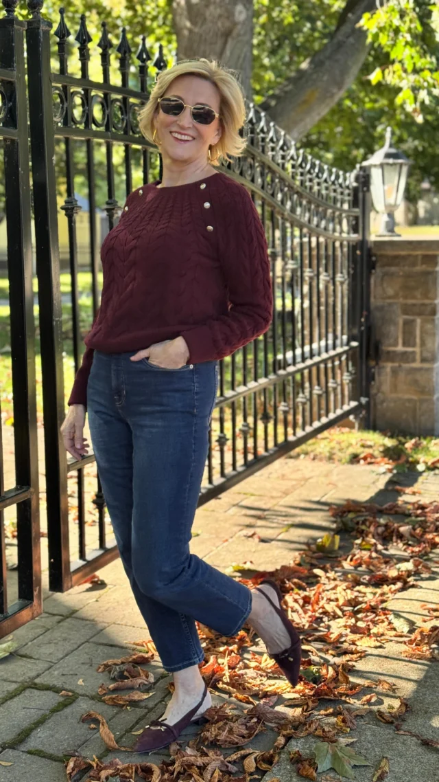 🩷Like this post and comment SHOP below to receive a DM with the link to shop this post on my LTK ⬇
https://liketk.it/5PrrJ

Some days call for comfort, but make it polished. 🍷 This burgundy sweater + my go-to @spanx jeans + velvet ballet flats is one of those “feel good, look put together” outfits. Easy, comfy, and still cute enough for errands, coffee, and everything in between.

#spanxpartner #over50style #over50andfabulous #over50women #over50fashion