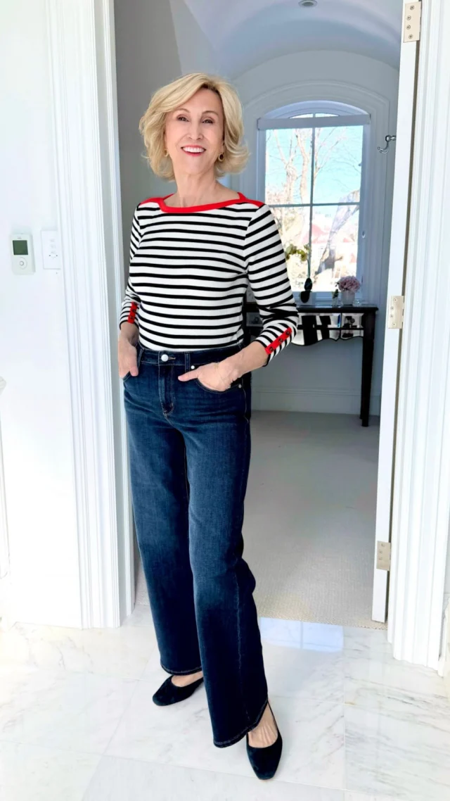 🩷Like this post and comment SHOP below to receive a DM with the link to shop this post on my LTK ⬇
https://liketk.it/5UexS

There’s something about a classic stripe that never lets you down 🤍
I paired this timeless striped top with wide-leg denim for that easy, pulled-together feel that still feels relaxed enough for real life. The fit is polished, the vibe is comfortable, and it’s one of those outfits you can wear on repeat without thinking twice.🤗

This is my kind of everyday style—simple, flattering, and just a little bit elevated. Add a great pair of flats and you’re ready for wherever the day takes you.😘🥰
@talbotsofficial 
@onequince 

#talbots #quince #stripesonstripes #widelegjeans #over50style