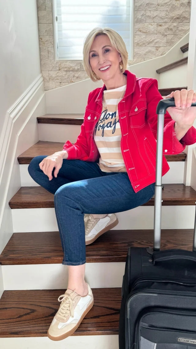 This outfit just makes me want to book a trip somewhere 🇫🇷✨ A striped “Bon voyage” tee paired with a red denim jacket, classic jeans, and retro sneakers… it’s giving effortless, a little bit playful, and ready for wherever the day takes you.

I love how the red jacket instantly pulls everything together and adds that pop of color—one of those pieces that makes even a simple jeans-and-tee combo feel styled. Comfortable, casual, but still feels like you tried (without actually trying too hard 😉).

Now I just need an excuse to wear this somewhere fun… where would you go? ✈️
@talbotsofficial 

🩷Like this post and comment SHOP below to receive a DM with the link to shop this post on my LTK ⬇
https://liketk.it/68cB9

#talbotsofficial #travelstyles #over50style #over50andfabulous #over50women