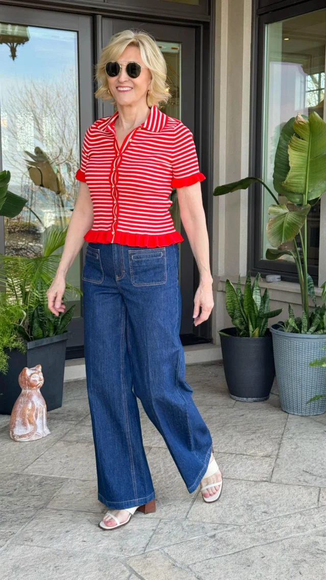 Red stripes and denim… a combo that just never lets me down ❤️

This look from @macys feels equal parts classic and fun—the little ruffle detail adds just enough personality, and these wide-leg jeans are so easy to wear. Finished it off with simple sandals and sunnies, and I’m good to go.😎

It’s one of those outfits that works for anything from errands to a casual lunch… and I love when getting dressed can be that simple.

This look is on sale this weekend at the Macy’s Friends & Family sale. You don’t want to miss it!🤗

🩷Comment SHOP below to receive a DM with the link to shop this post on my LTK ⬇
https://liketk.it/68vTk

#macys #salealert‼️ #over50andfabulous #over50women #over50fashion