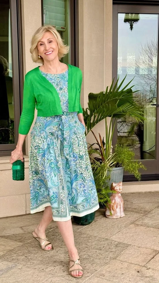 One head-turning spring Dress – two fabulous looks! Which is your favorite? 🤗This refined @talbotsofficial belted midi is super versatile, easy to style, and on sale!

Classic &Ladylike – just add a shrug to up the elegance. Gold sandals add a touch of shine, and this stunning clutch is your statement piece.

Modern & Casual – create a relaxed weekend vibe with a short-sleeve denim jacket, denim slingback espadrilles, and the same green wicker clutch that doubles as a crossbody bag.

Two perfect looks for all your spring events. You don’t need any other dress!😘

🛍️Comment SHOP below to receive a DM with the link to this post on my LTK ⬇ 
https://liketk.it/650IJ

#over50style #over50andfabulous #over50women #talbotspartner