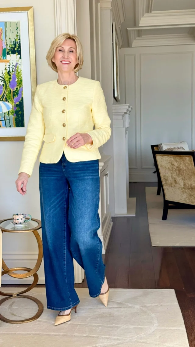 Yellow just has a way of making everything feel a little brighter ☀️ Paired this tweed lady jacket with wide leg jeans and pointed slingbacks for that mix of polished and relaxed that I’ve been loving lately. Also… gold buttons will forever have my heart 💛
This entire look is from @macys 

🛍️Comment SHOP below to receive a DM with the link to this post on my LTK ⬇ 
https://liketk.it/6cPmq

#macys #macyspartner #over50style #over50andfabulous #over50fashion