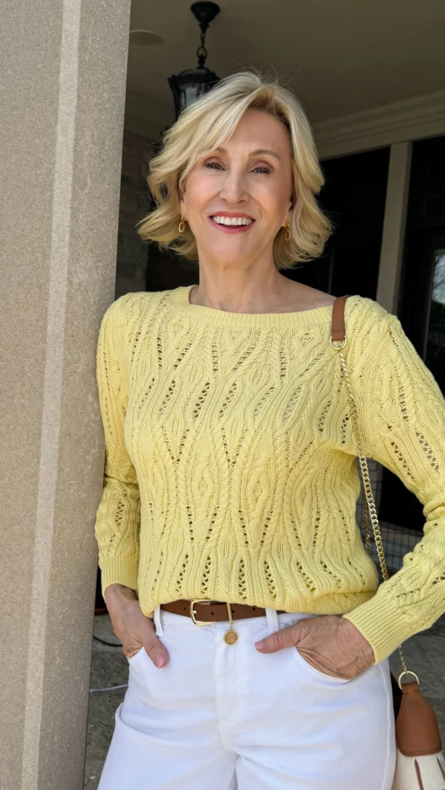Some outfits just feel like sunshine ☀️ This yellow open knit sweater from @talbotsofficial paired with white flared pants and easy slides has been one of those feel-good combinations for me lately.

I love how the open knit keeps things light and breathable, especially when you still want a bit of colour without feeling too warm or heavy. And white flared pants always seem to bring everything together in such a clean, effortless way.

🛍️Comment SHOP below to receive a DM with the link to this post on my LTK ⬇ https://liketk.it/6ekLZ 

#talbots #talbotsofficial #over50style #over50andfabulous #over50women