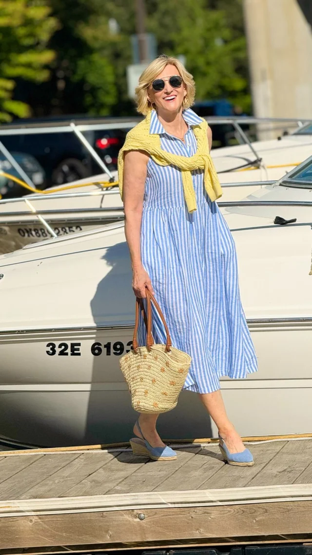 There’s something so effortlessly chic about linen in the summertime. 💙 I always find myself reaching for easy pieces like this blue striped linen dress from @talbotsofficial they’re comfortable, classic, and make getting dressed so simple.

I added a sunny yellow open-knit sweater over my shoulders for a little pop of colour (and because you never know when the evening breeze will roll in!), then finished the look with a straw tote and my favourite denim espadrilles. It’s one of those outfits that feels just as perfect for brunch as it does for a day of exploring.

Debs style tip: Instead of tying a lightweight sweater around your waist, try draping it over your shoulders. It instantly adds colour, texture, and a polished touch to even the simplest dress—plus, it’s practical when the temperature changes!🤗

🛍️Comment SHOP below to receive a DM with the link to this post on my LTK ⬇ https://liketk.it/6haC4 

#talbots #talbotsofficial #over50andfabulous #over50style #over50women