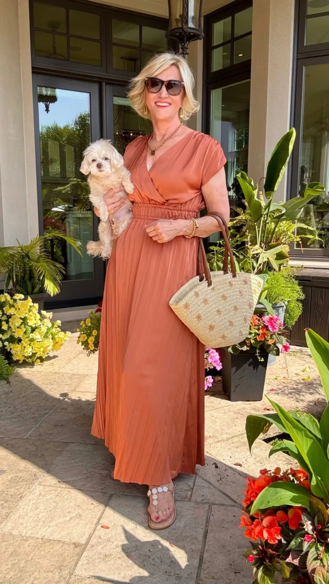 I feel like a Grecian Goddess in this luxurious pleated maxi made of the softest satin. This is a fantastic dress for travel and here’s why. The dress is lightweight and fluid. You can roll it up into a ball and pack it in a small satin bag that comes with the dress. Then, easily tuck in your suitcase. And don’t you love the rich Saffron color? I think it’s stunning! 😍 

Best part? It’s 20% off with an extra 25% off now at @lyssenewyork mid- summer sale! ☀️

🛍️Comment SHOP and I’ll send you a DM with a link to shop this look. 

#ad #lyssenewyork #over50style #over50andfabulous #over50women